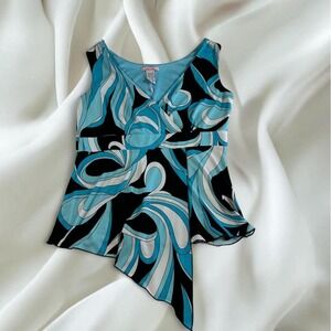 Vol. 1 blue graphic asymmetrical babydoll tank top y2k mcbling office siren